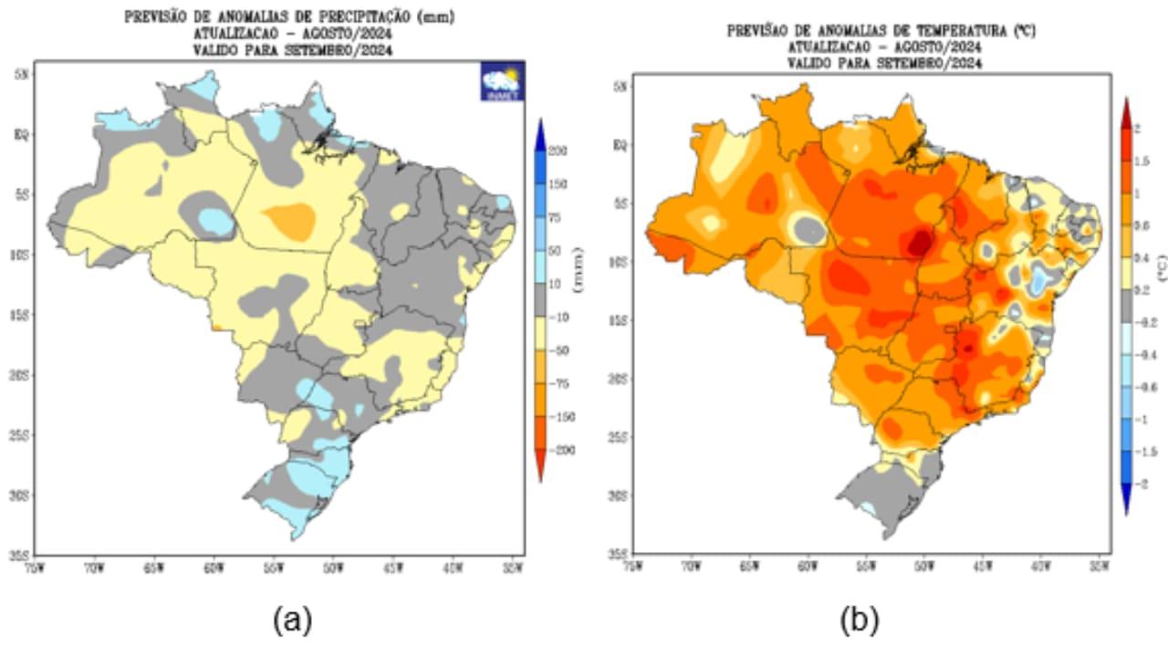 Mapa mostra como será o tempo em setembro/24. Foto: Inmet